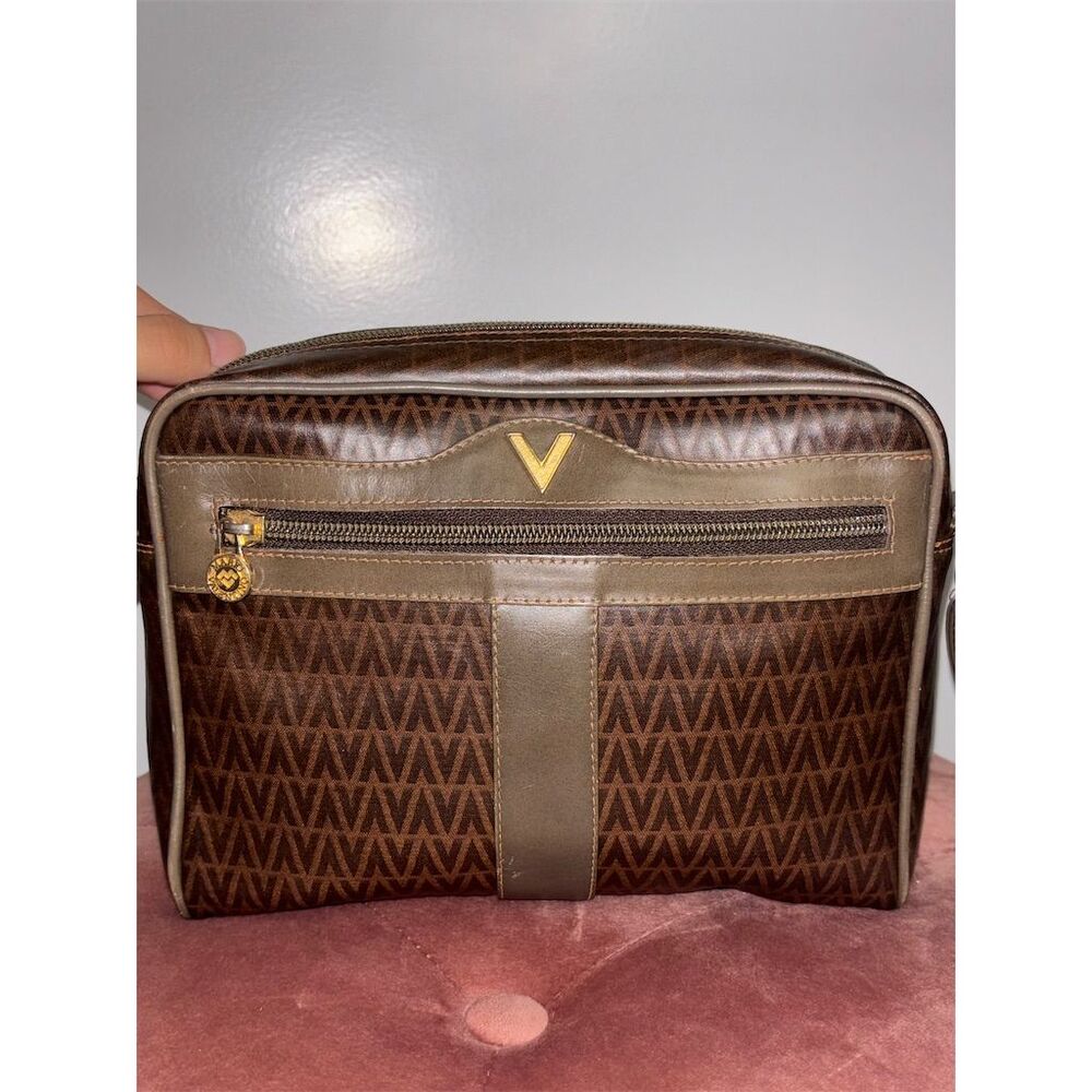 Mario Valentino Vintage Monogram Crossbody Bag Brown PVC Leather